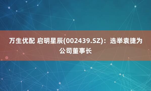万生优配 启明星辰(002439.SZ)：选举袁捷为公司董事长